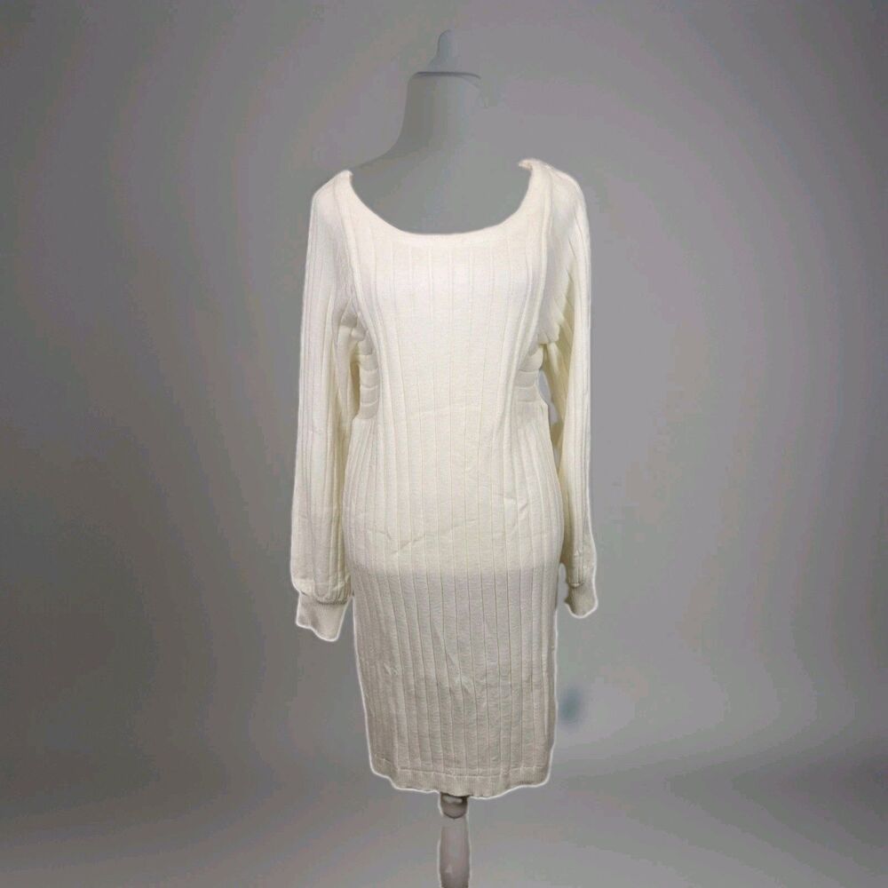NWT Pretty Garden Ivory Long Sleeve Sweater Dress Womens Large Soft Stretchy